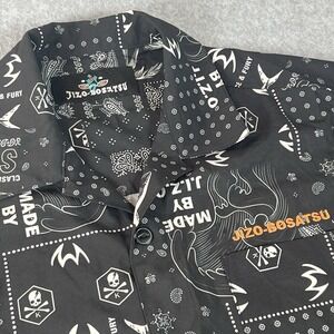 Jizo Bosatsu Button Up Shirt Mens Size L Black Short‎ Sleeve